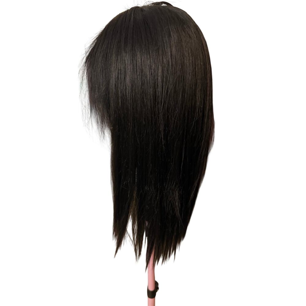 Approx 22-24” lace front human wig with curtain bangs - black